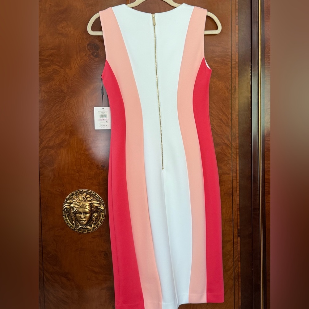 Calvin Klein Red and Pink Panel Midi Dress